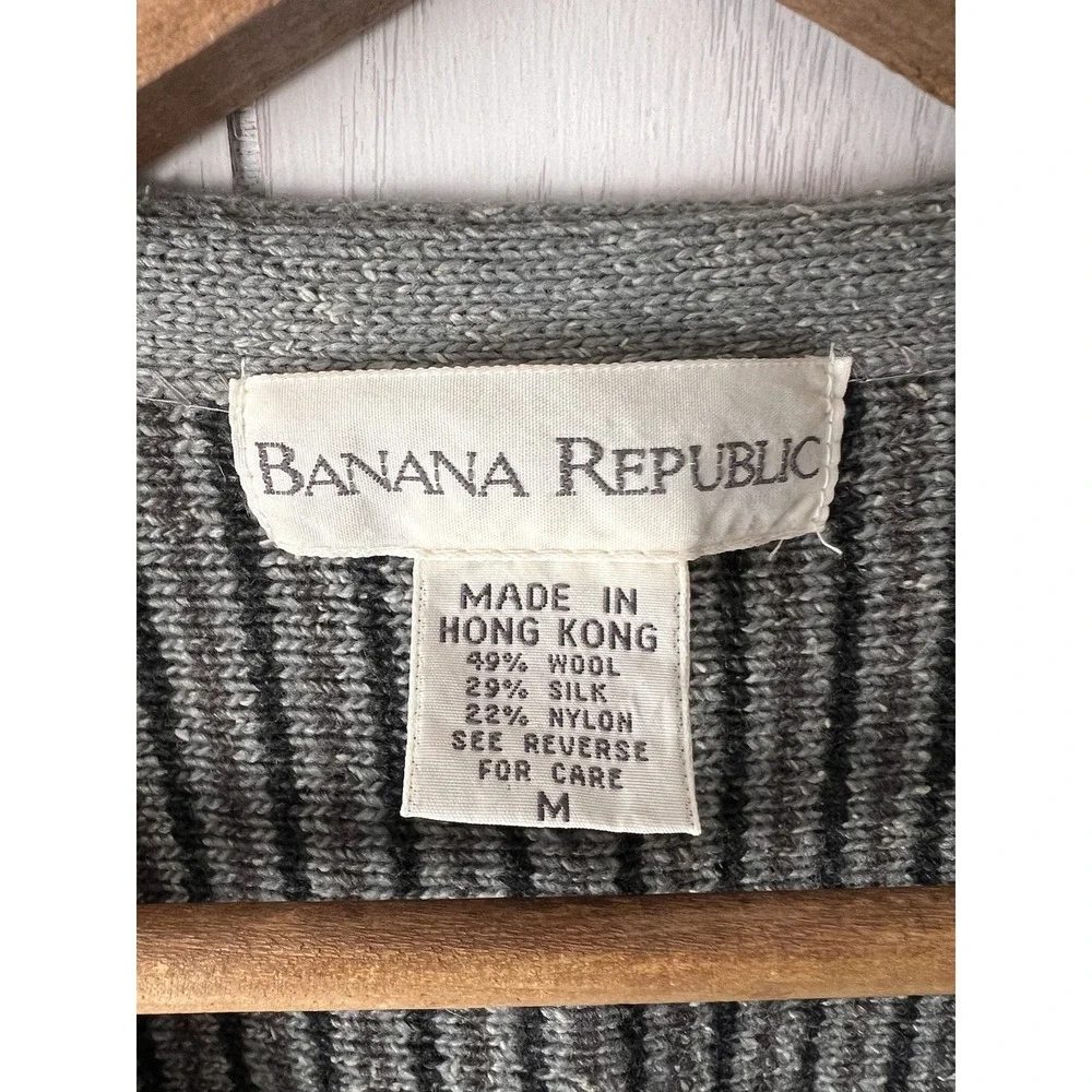 Vintage 90s Banana Republic Wool Knit Vest Men's Stripe Kurt Cobain Button Front